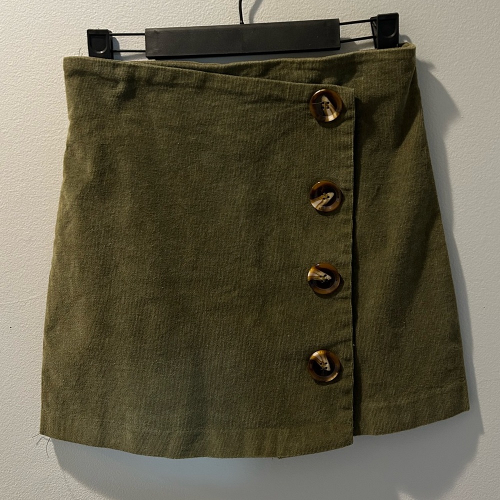 Altar’d State Women’s Small Army Green Corduroy Skirt with Buttons